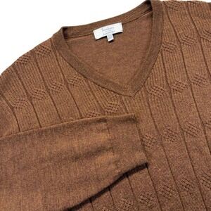 Turnbury Mens 2XLT Big Tall V Neck Sweater Brown Merino Wool Blend Knit